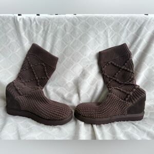 Vintage EUC UGG Australia Classic Argyle Knit Mid Calf Slouch Sweater Boots, 7